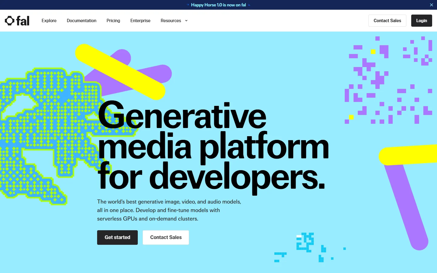 fal.ai platform homepage showing AI model API access