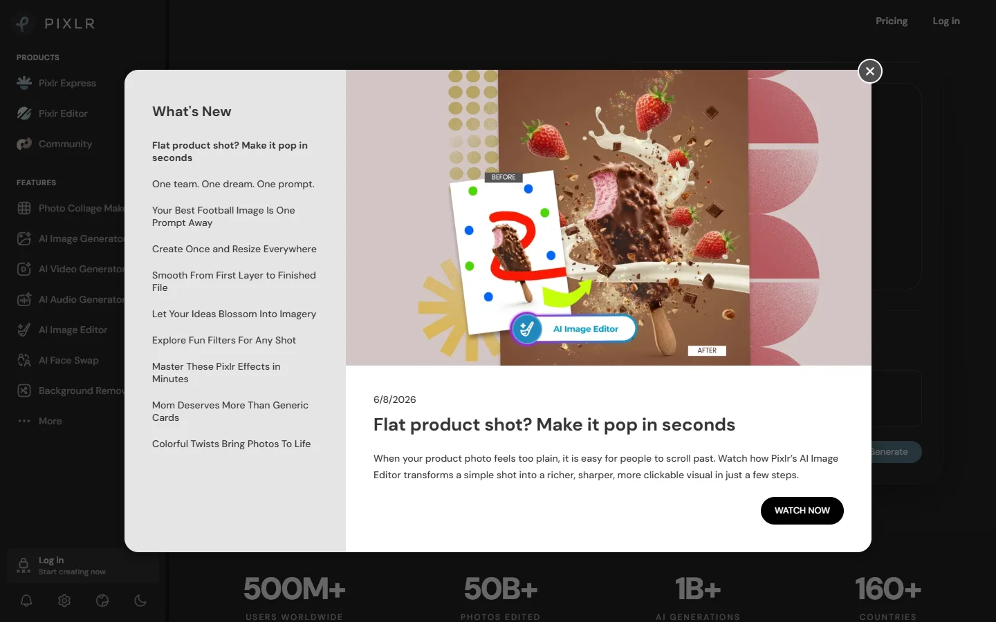 Pixlr browser-based photo editor interface