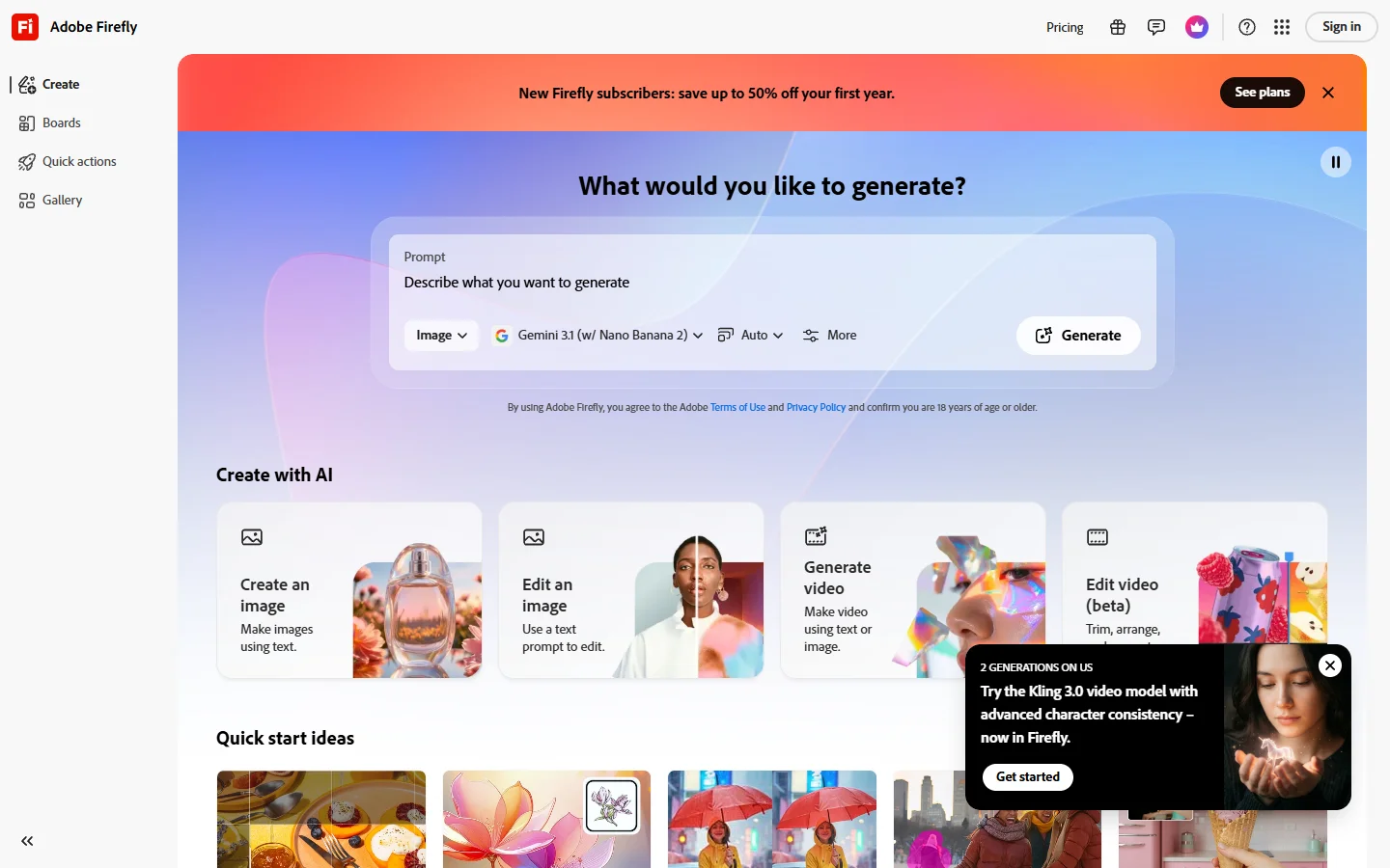 Adobe Firefly generative AI interface