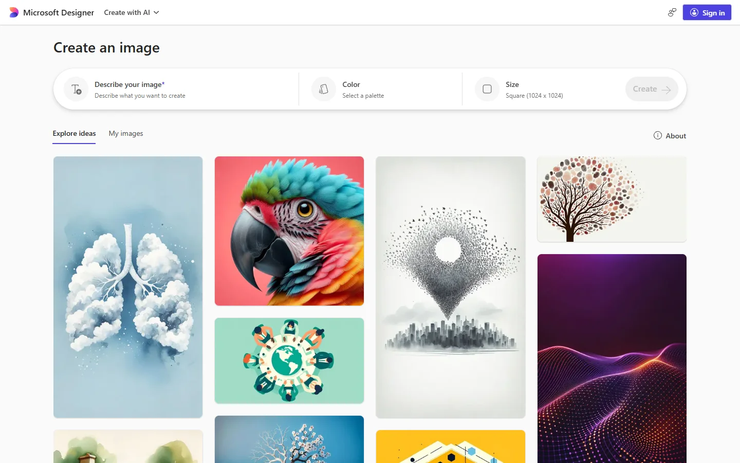 Microsoft Designer image creation interface