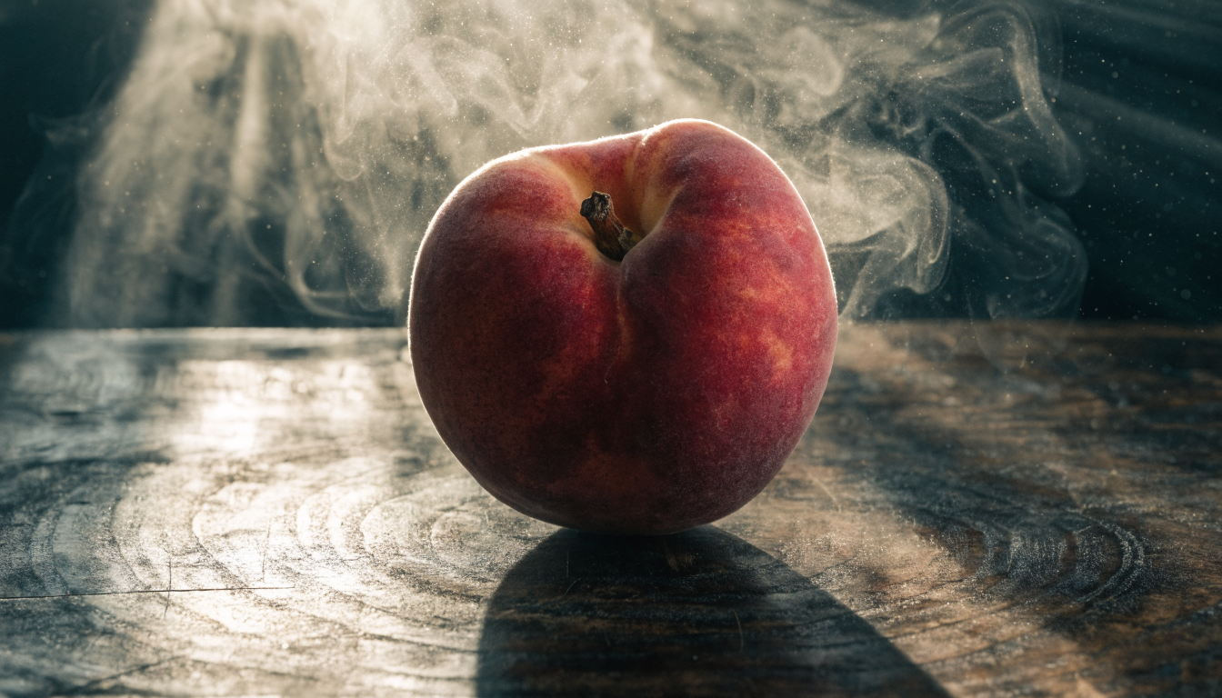 Cinematic overhead view of a creative workspace surrounded by printed AI-generated artwork