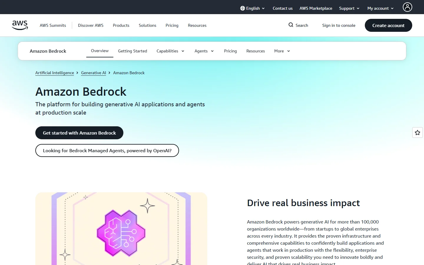 AWS Bedrock homepage