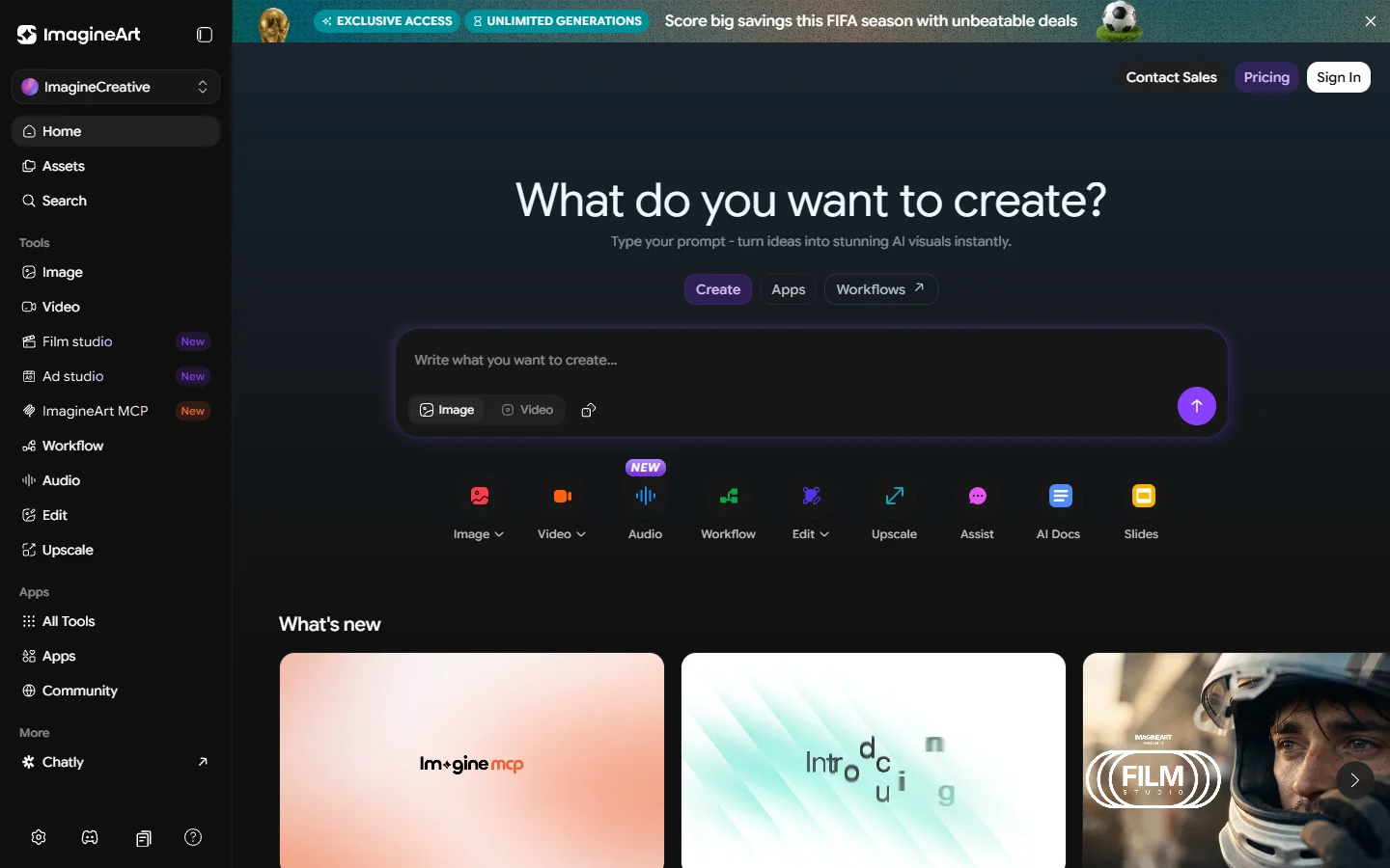 ImagineArt AI image generation platform homepage