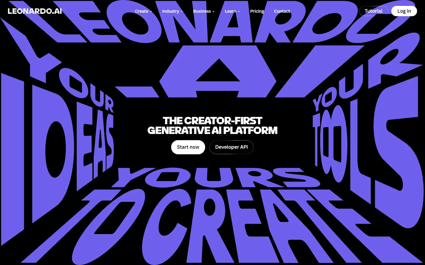 Leonardo.Ai platform homepage for AI image creation