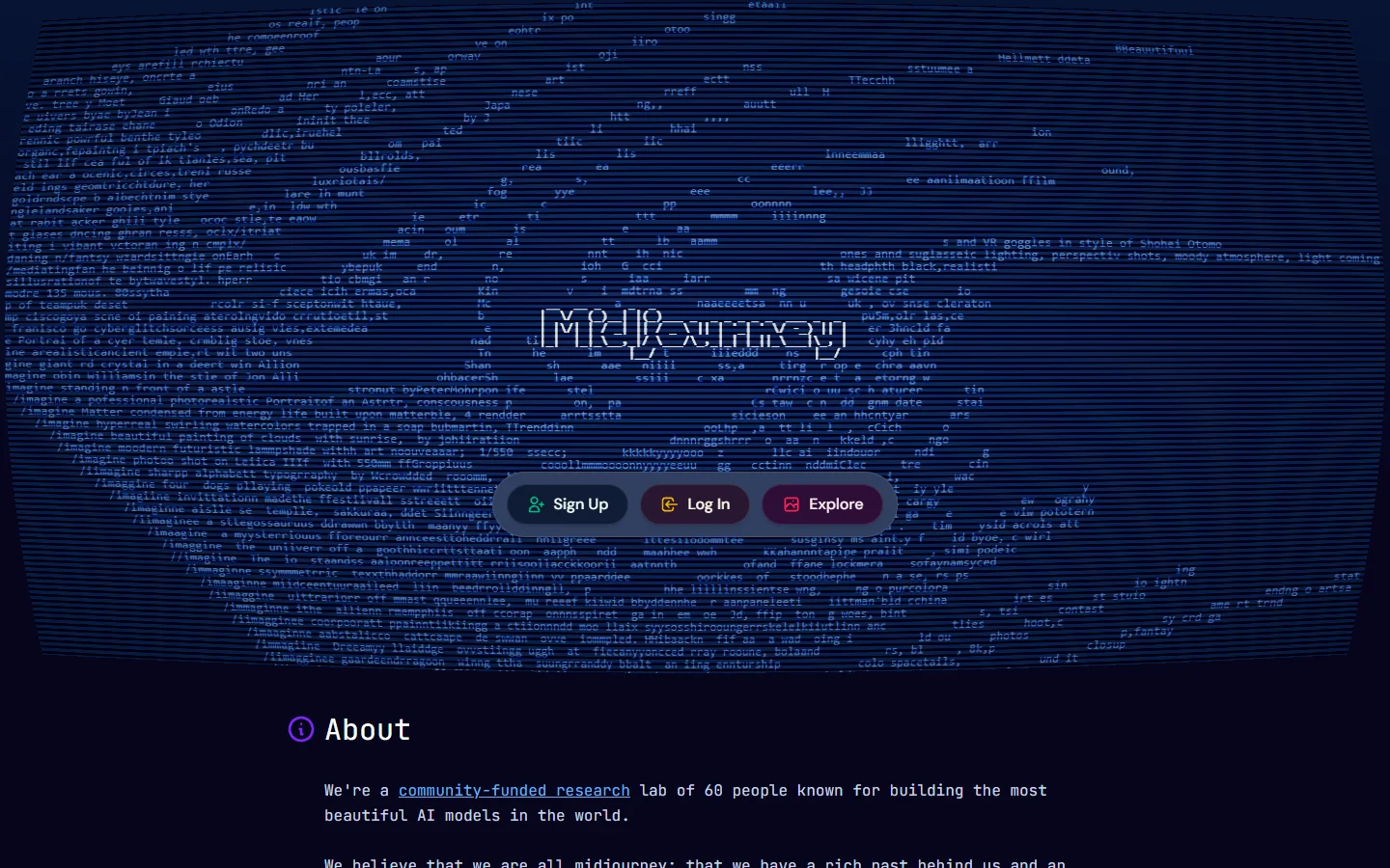 Midjourney homepage showing AI image generation interface