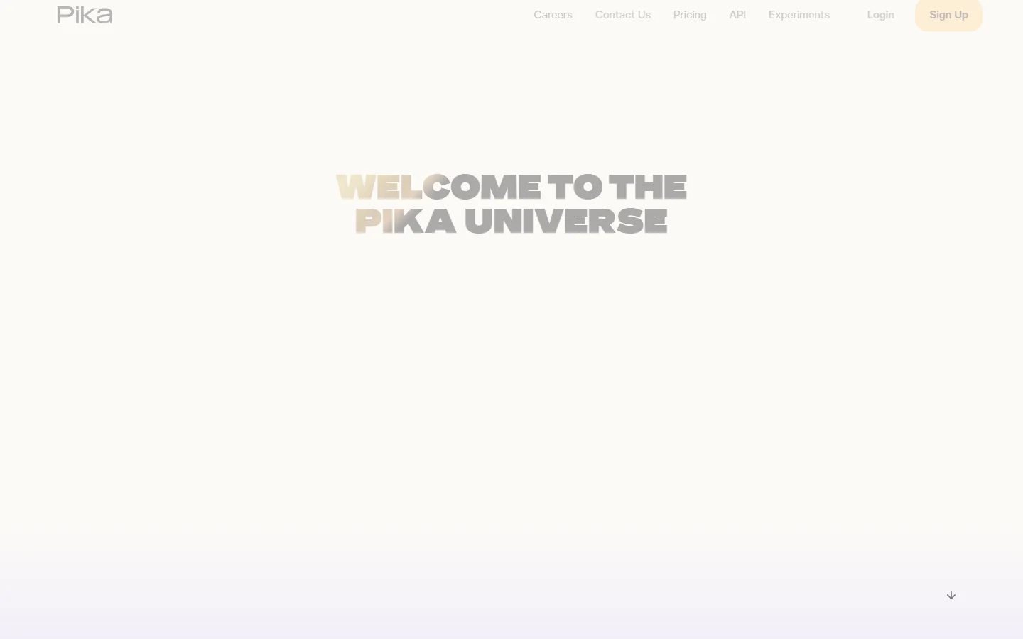 Pika Labs homepage with text-to-video generation tools