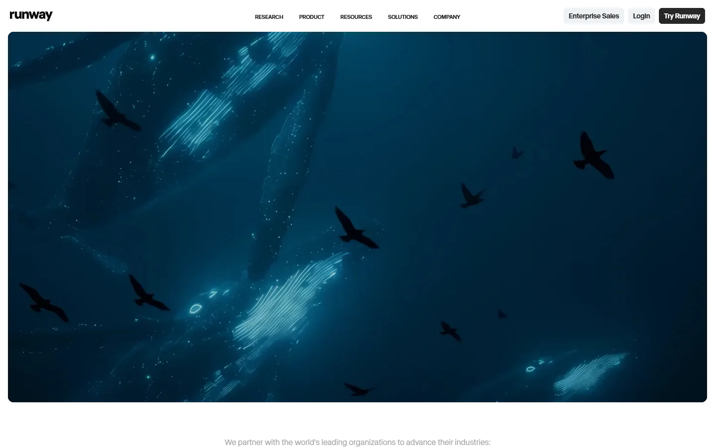 Runway homepage showing AI video generation interface