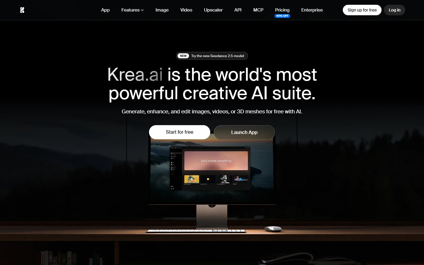 Krea homepage showing its realtime AI image generation canvas