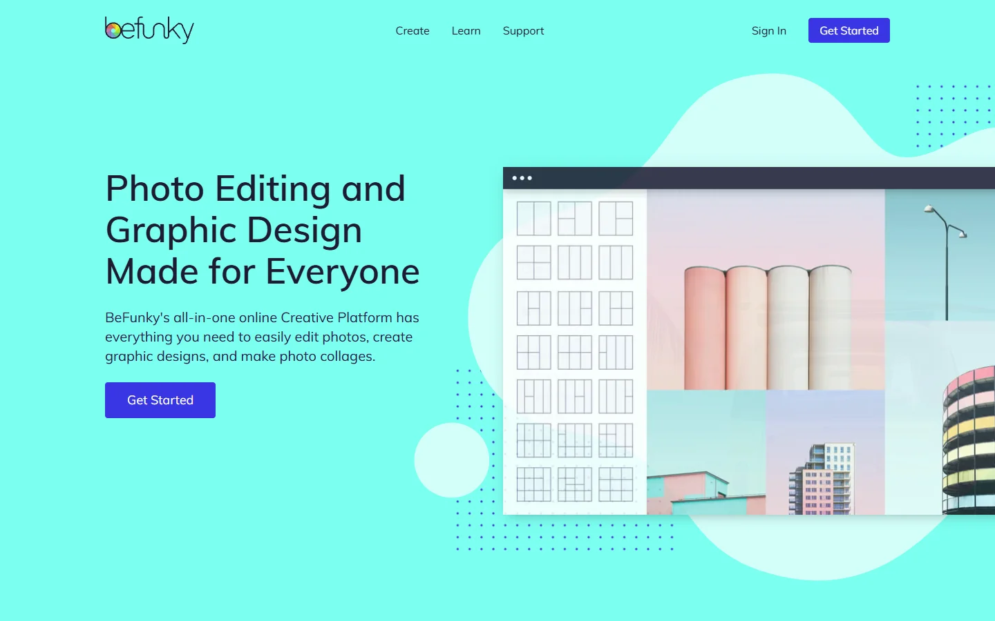 BeFunky homepage with online photo editing tools