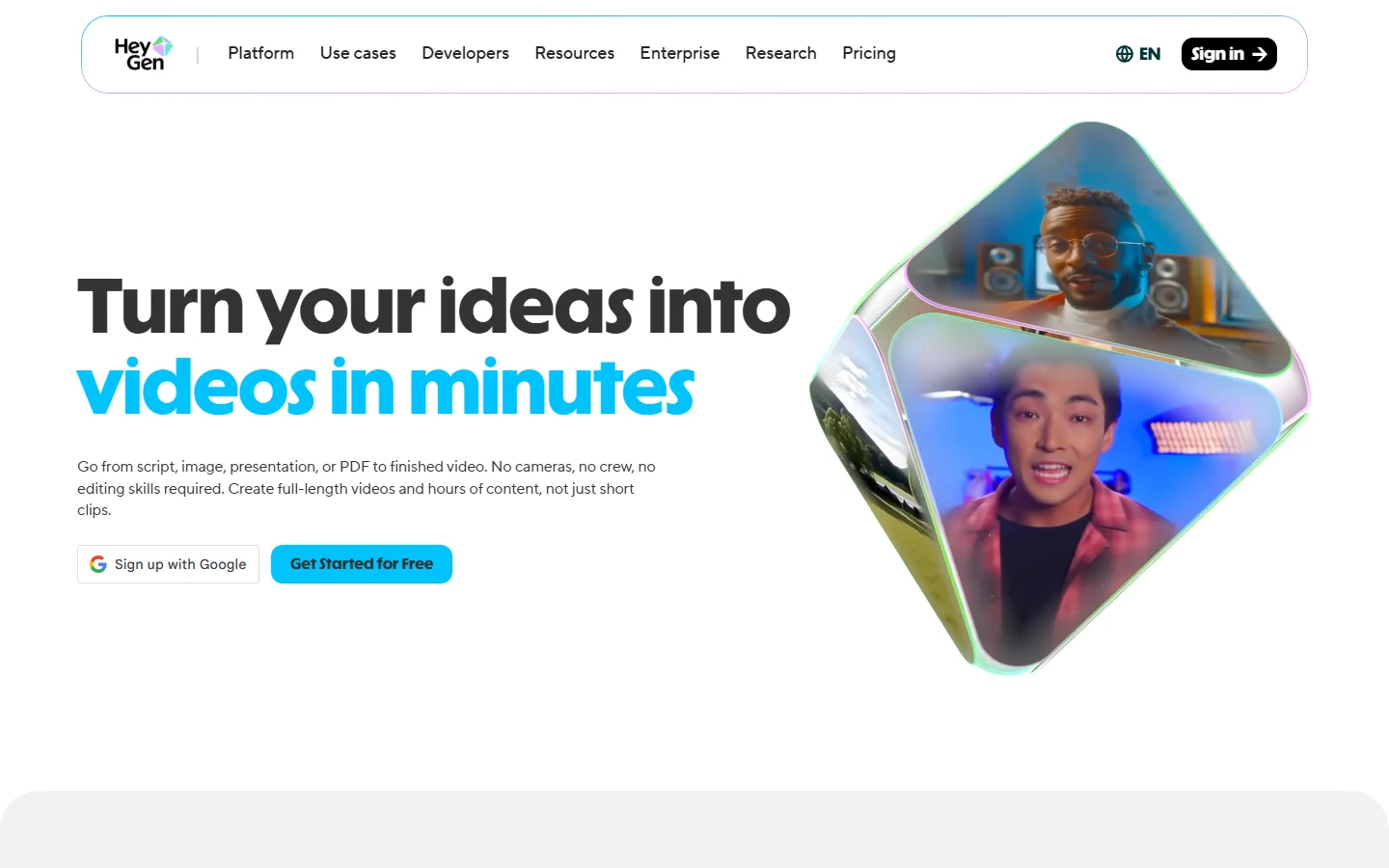 HeyGen AI video platform homepage