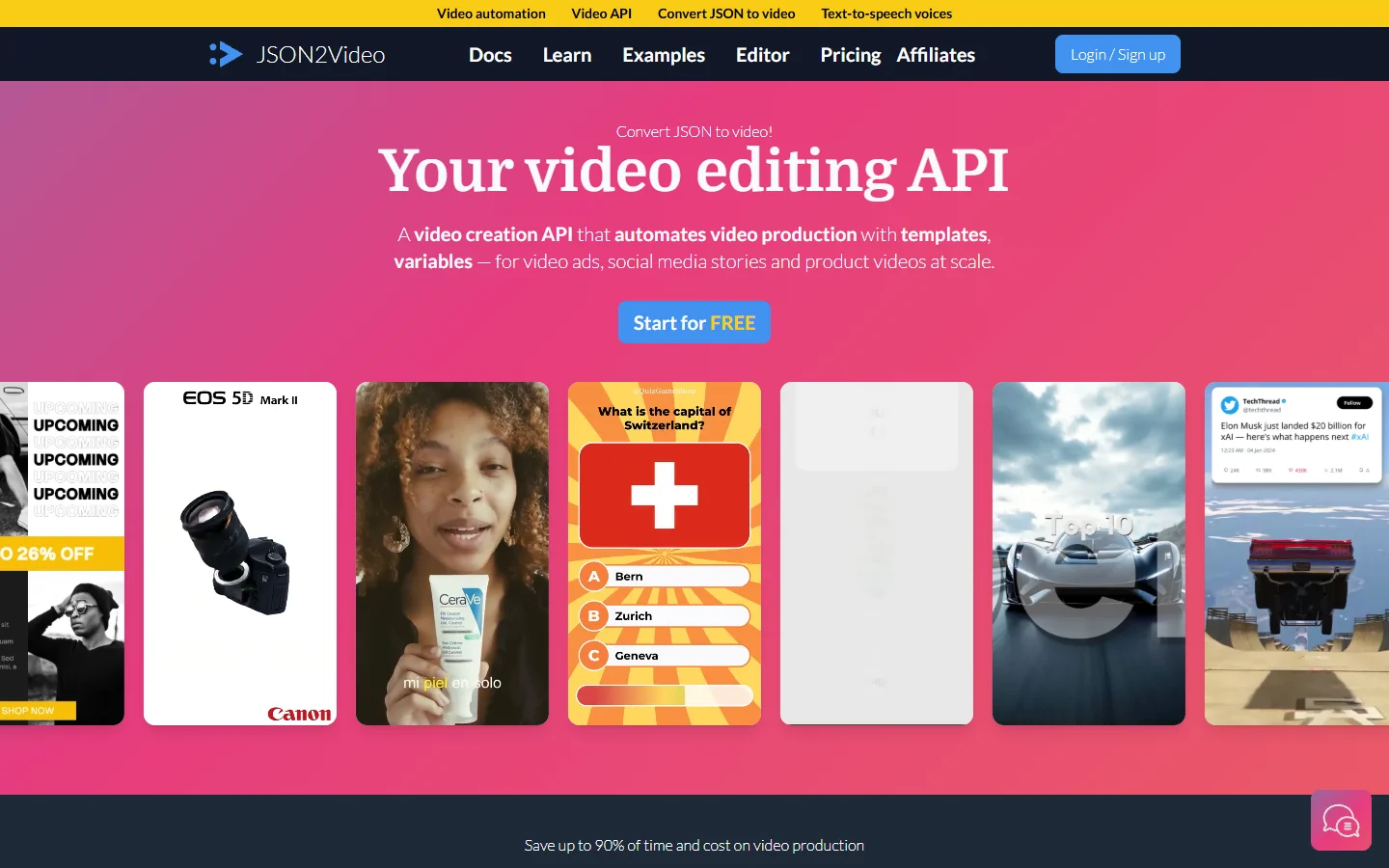 JSON2Video homepage screenshot