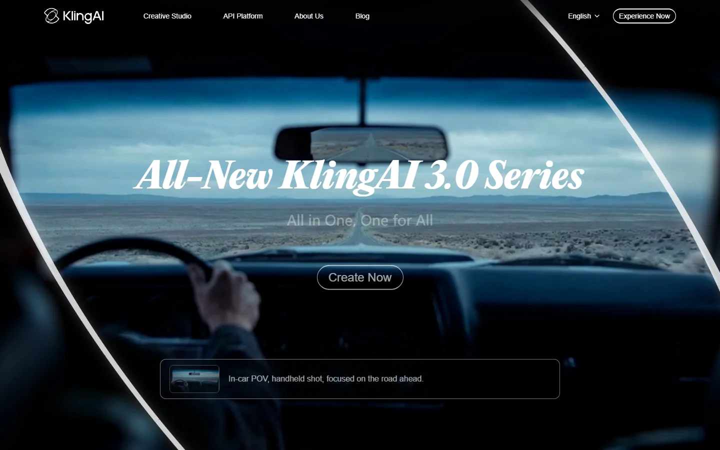 Kling AI homepage showing its video generation interface