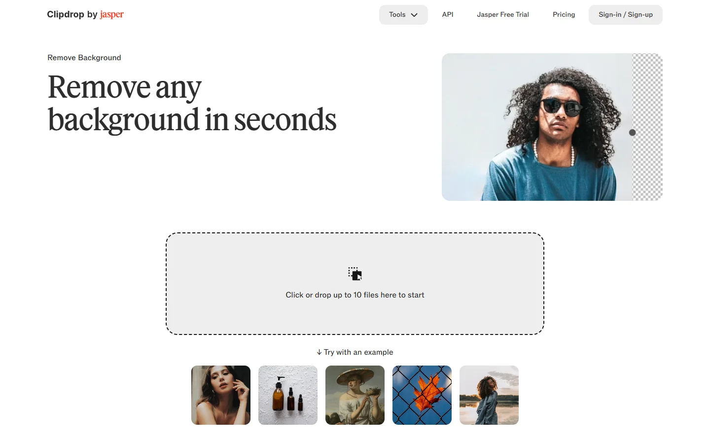 Clipdrop background removal web interface