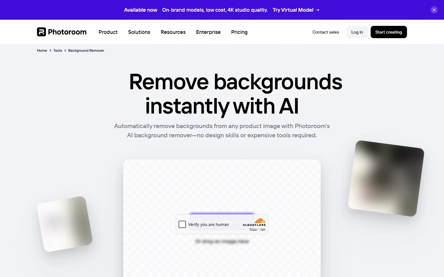 Photoroom instant background remover tool