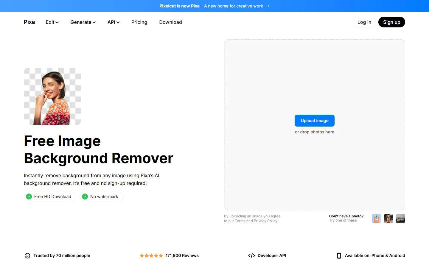 Pixelcut AI background remover app