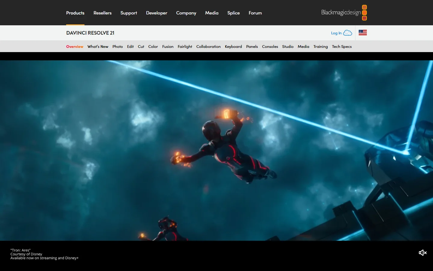 DaVinci Resolve product page showing its professional editing suite