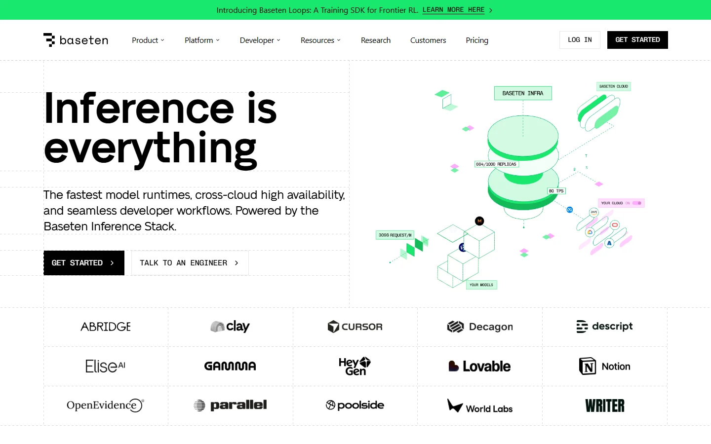 Baseten homepage showing their model deployment platform