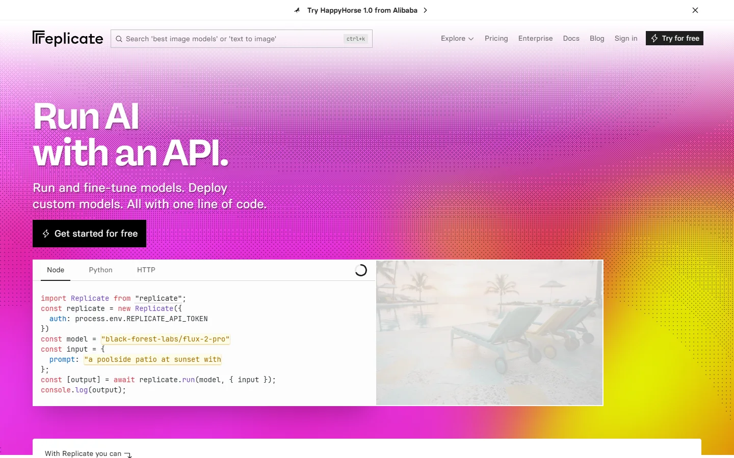 Replicate homepage showing their model deployment platform