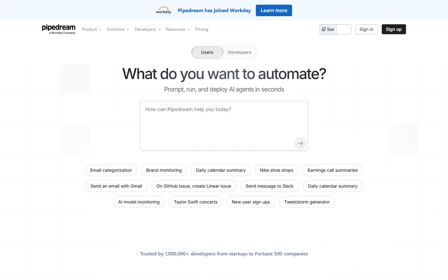 Pipedream developer platform homepage