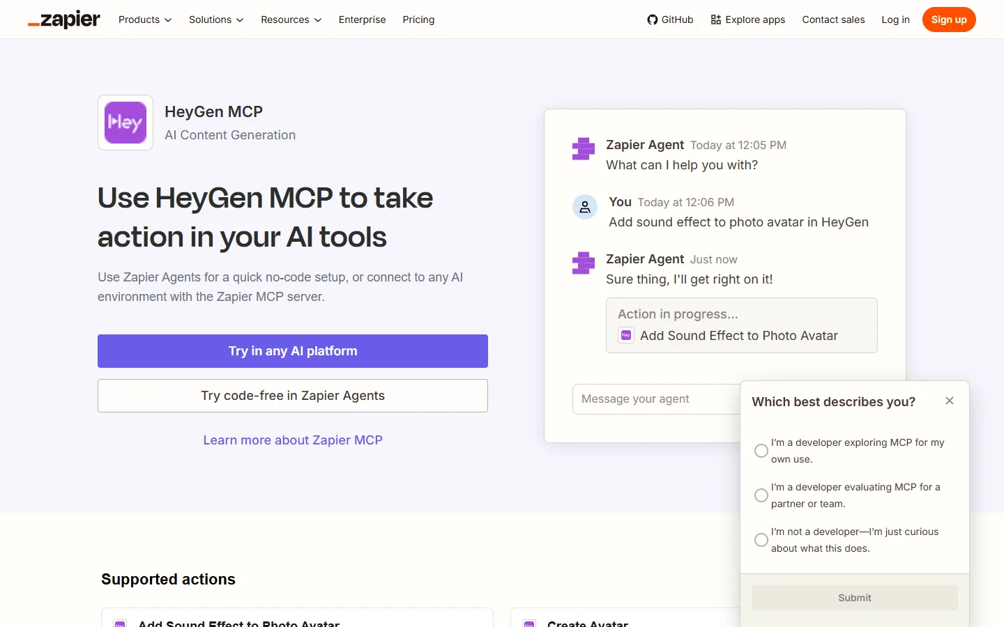 Zapier HeyGen MCP page