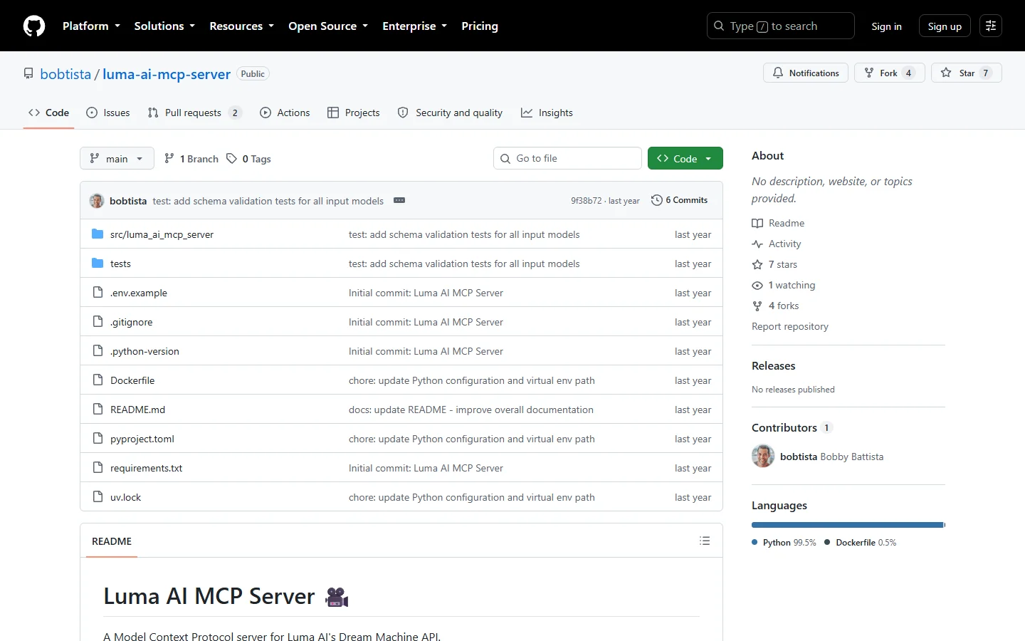 Luma AI MCP Server repository by bobtista