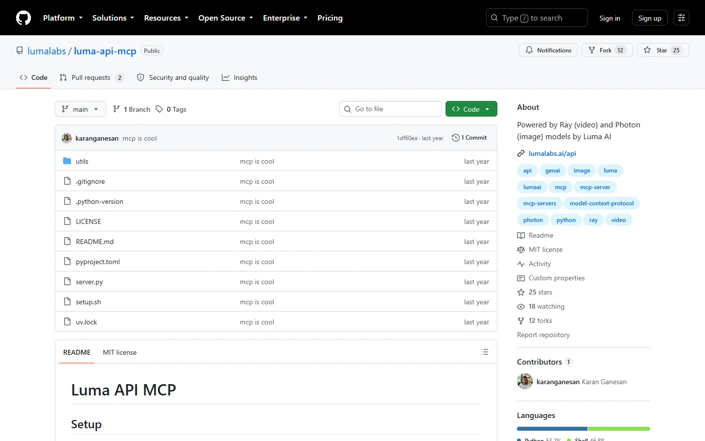 Official Luma API MCP repository on GitHub