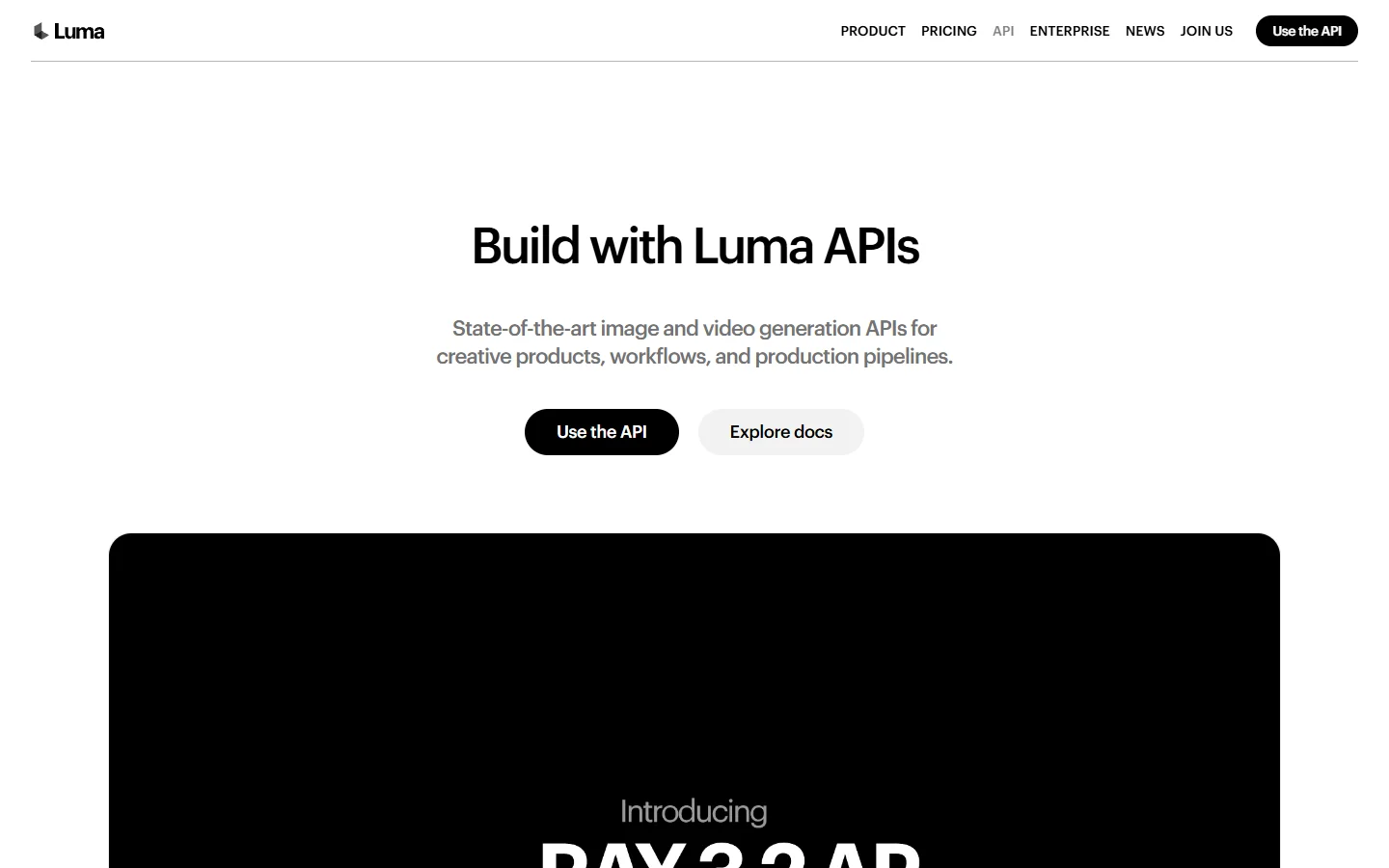 Luma Labs API console