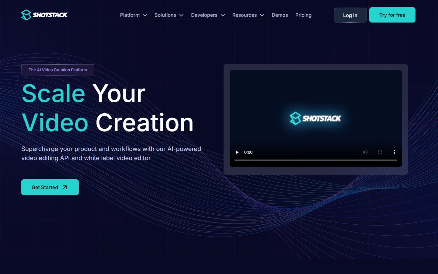 Shotstack homepage showing its JSON video editing API