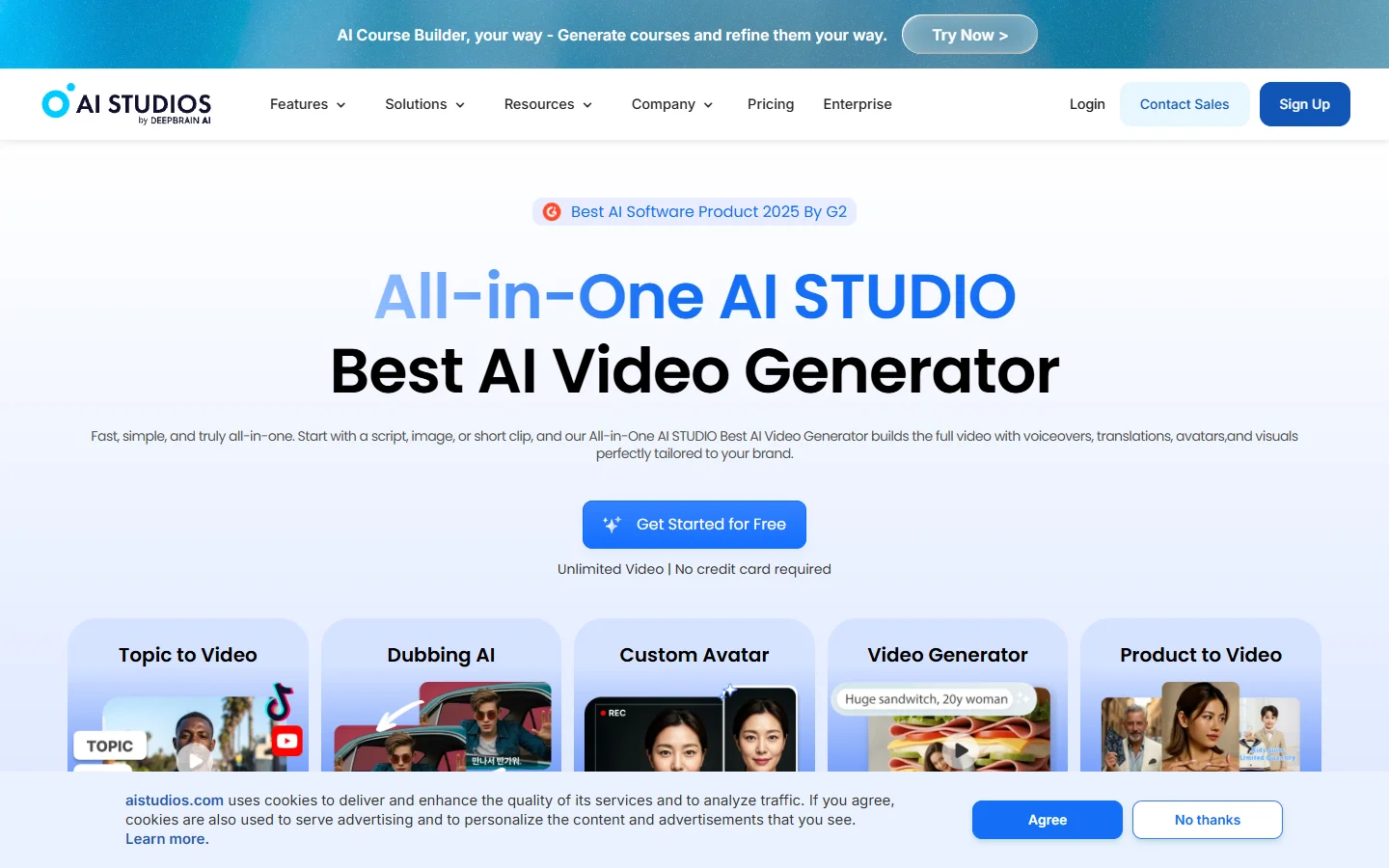 DeepBrain AI homepage showing realistic AI avatar technology