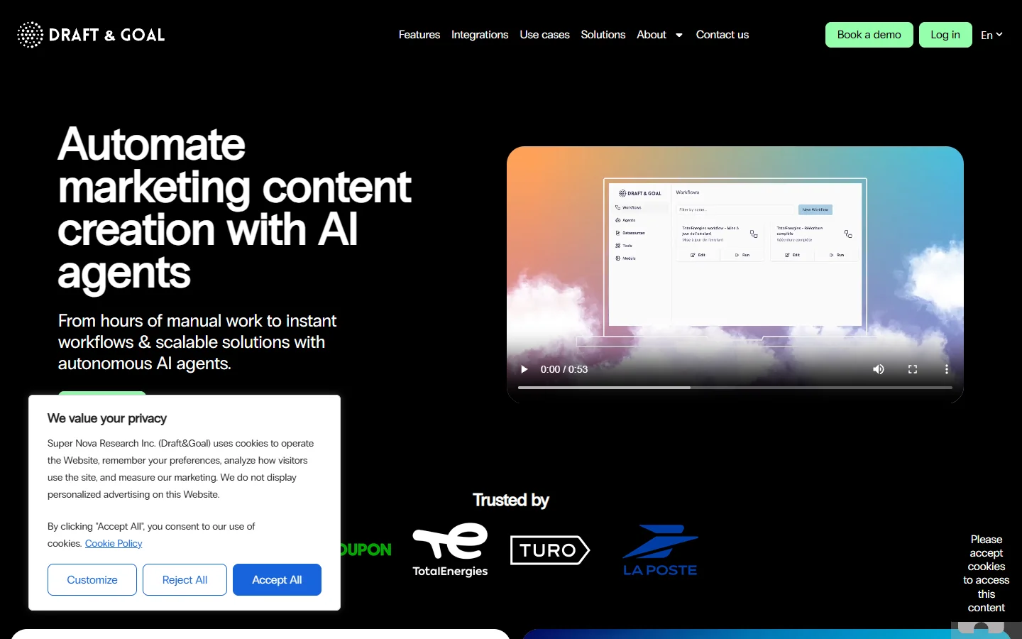 DNG.ai homepage showing drag and drop AI workflow builder
