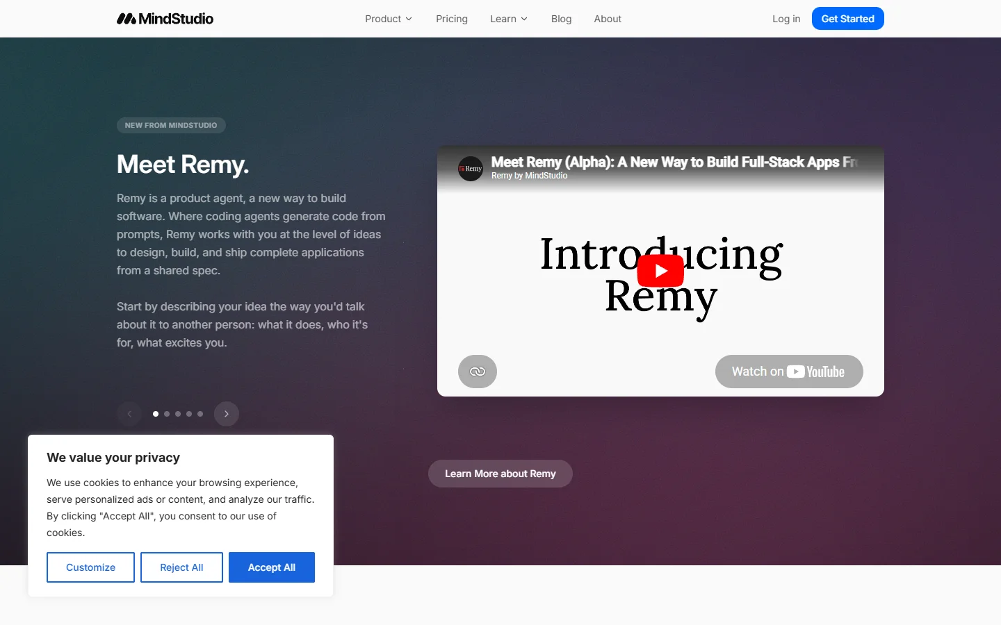 MindStudio homepage showing low-code AI builder
