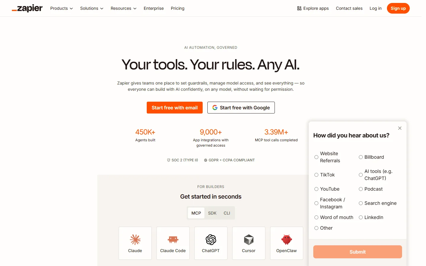 Zapier automation platform homepage