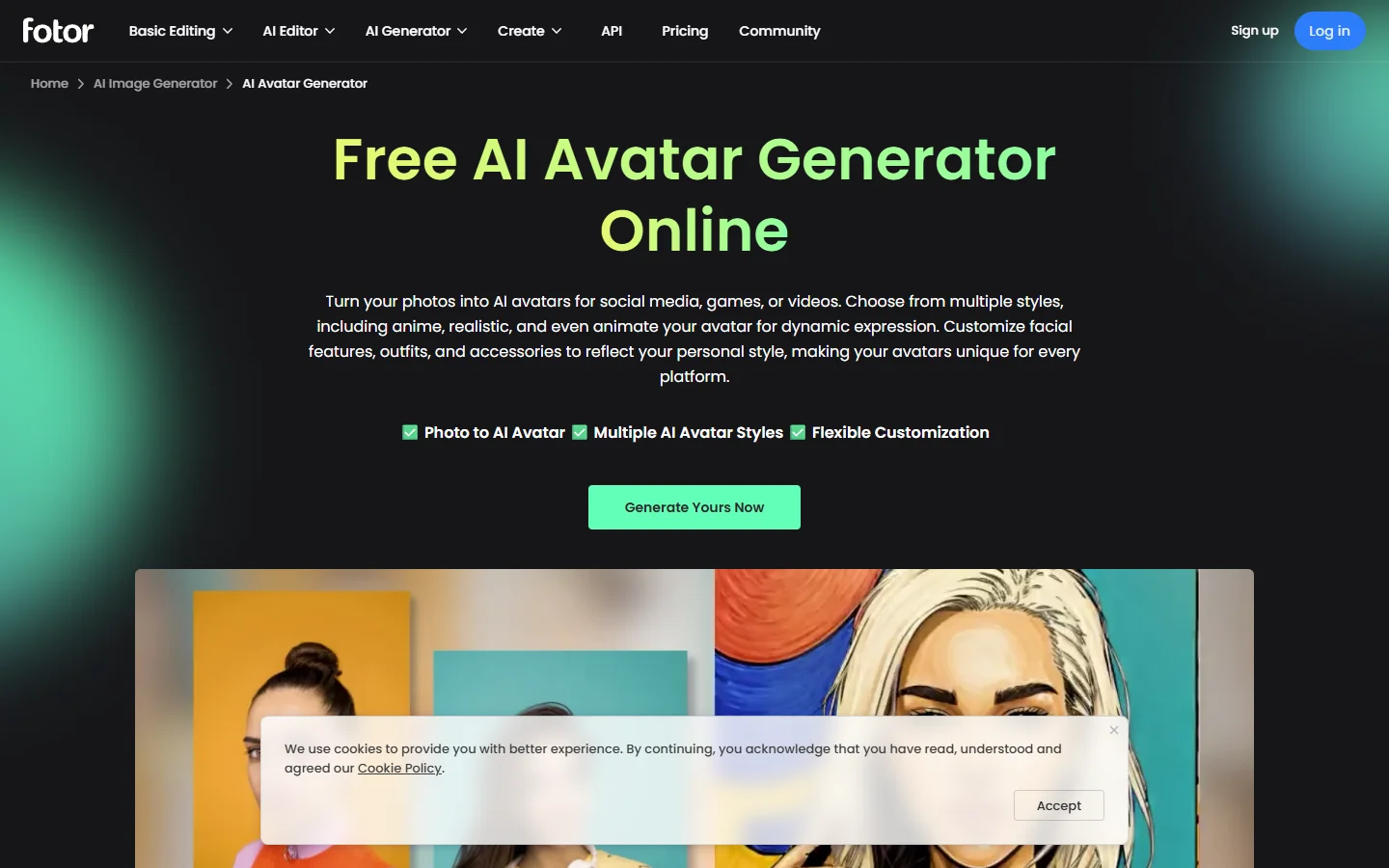 Fotor AI Avatar Generator homepage