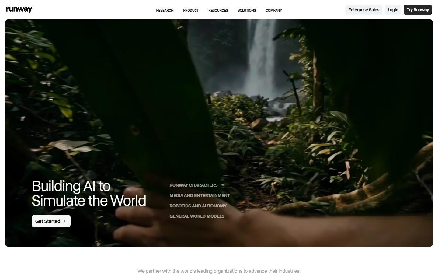 Runway homepage showing AI video generation interface