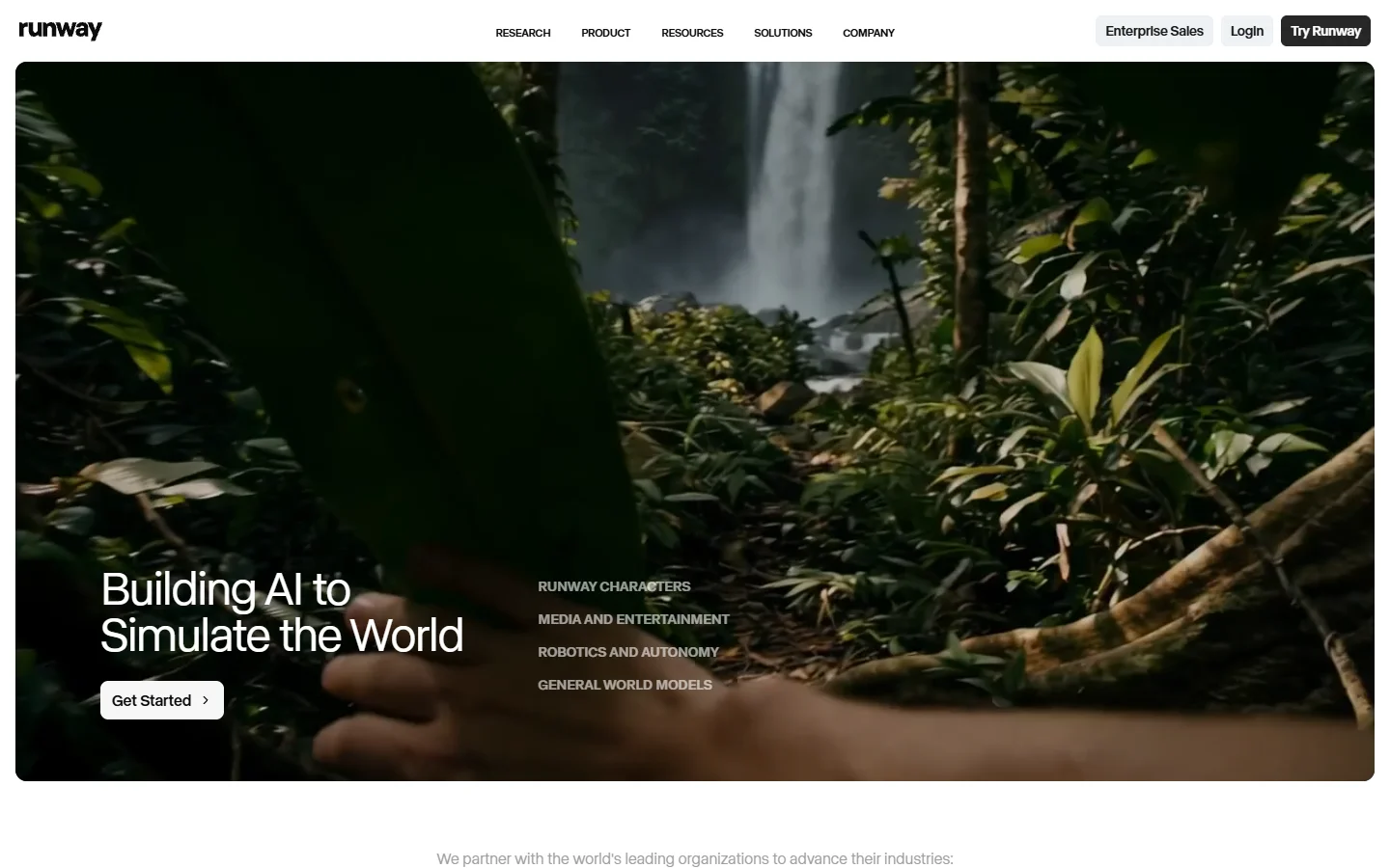 Runway homepage showing their AI video generation platform