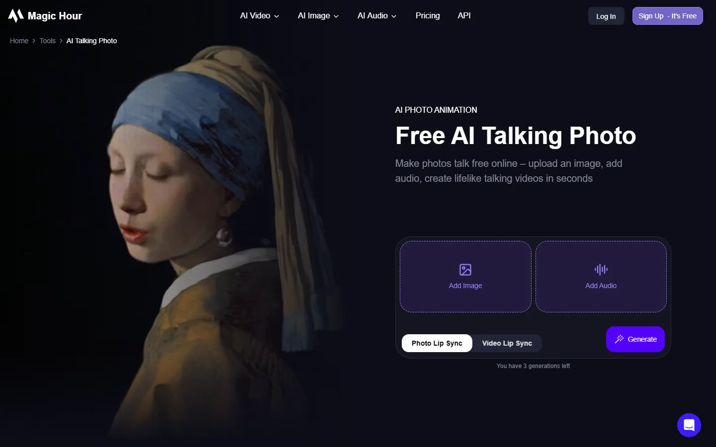 Magic Hour AI talking photo product page