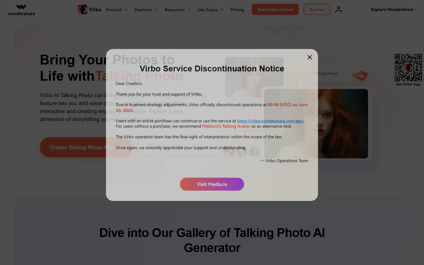 Virbo talking photo generator interface