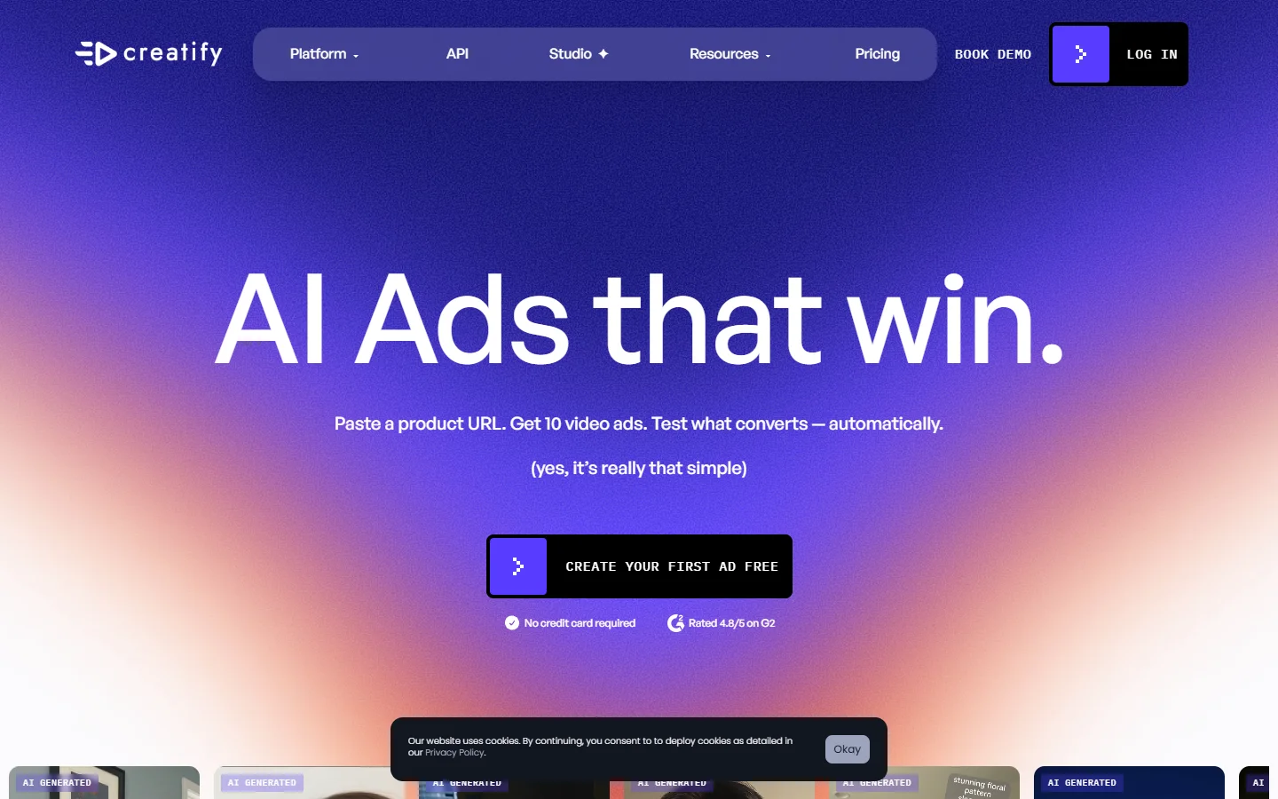 Creatify AI platform for generating TikTok ad content