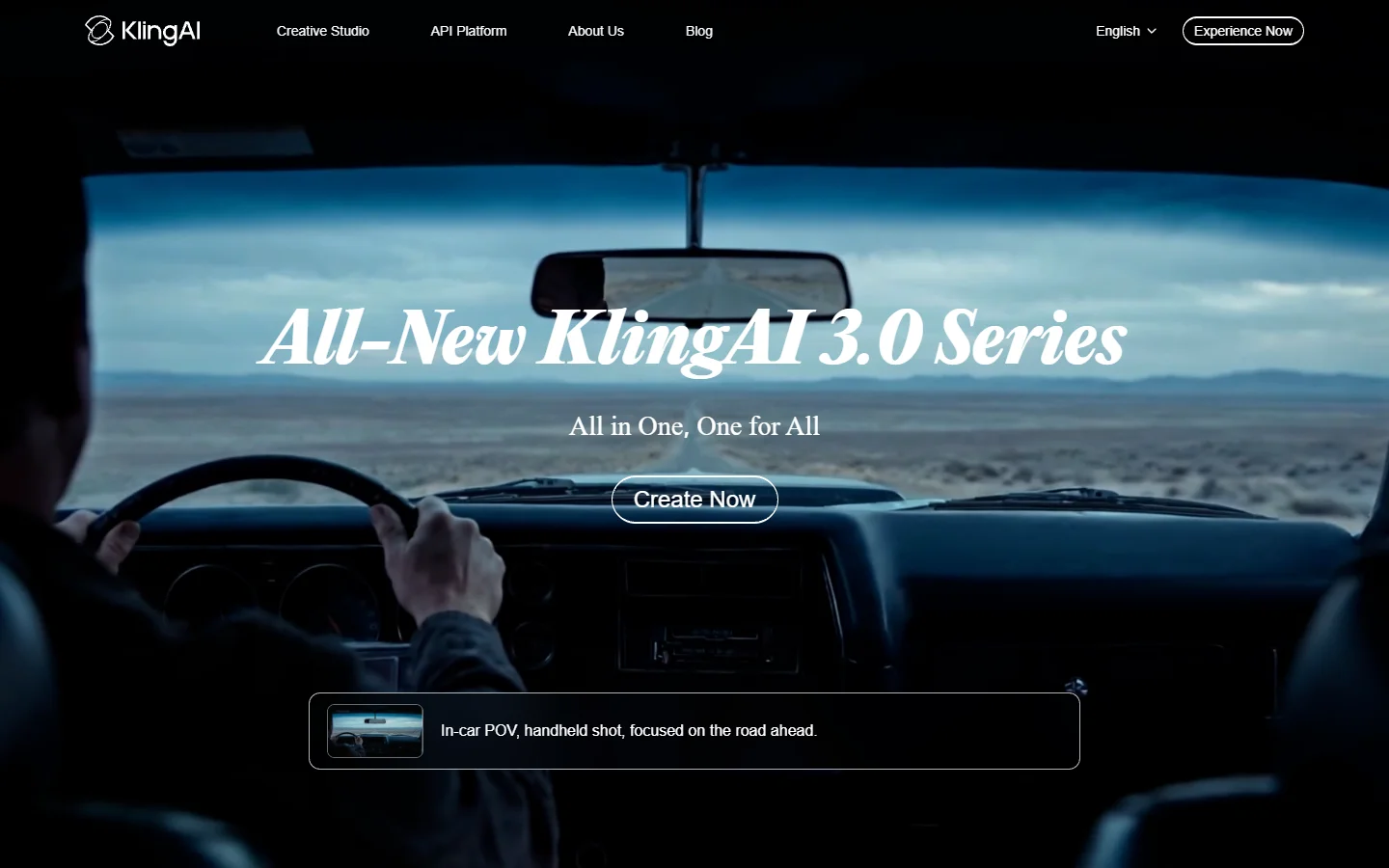 Kling AI homepage featuring their video generation interface