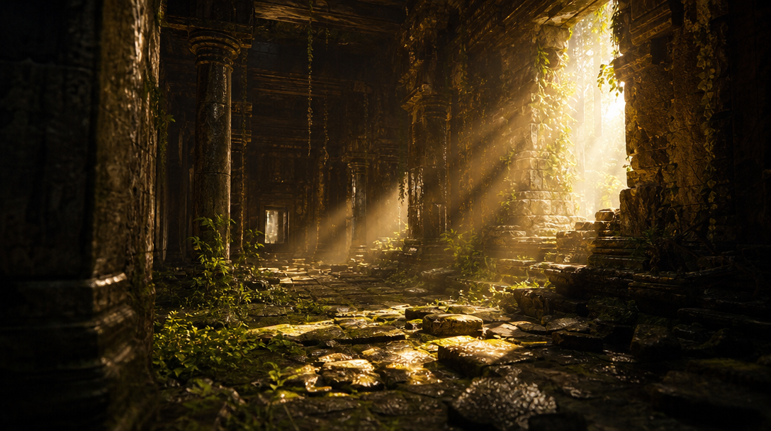 Sci-fi concept art showing a futuristic vehicle bay rendered with dramatic cinematic lighting