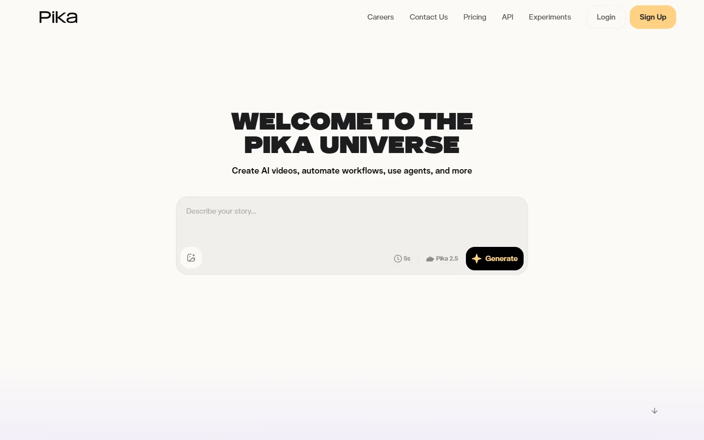 Screenshot of the Pika homepage