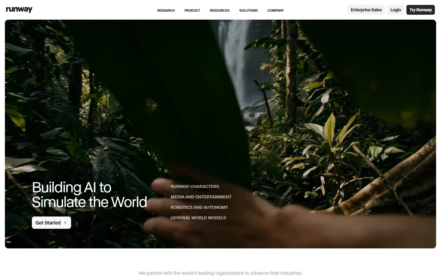 Screenshot of the Runway homepage