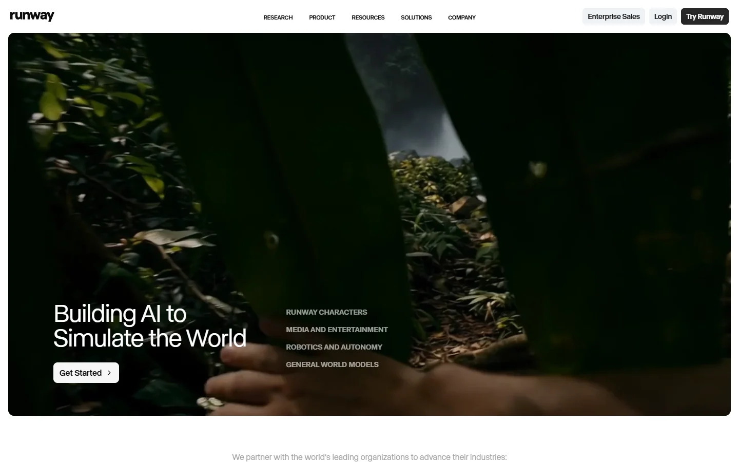 Runway homepage showing video generation capabilities