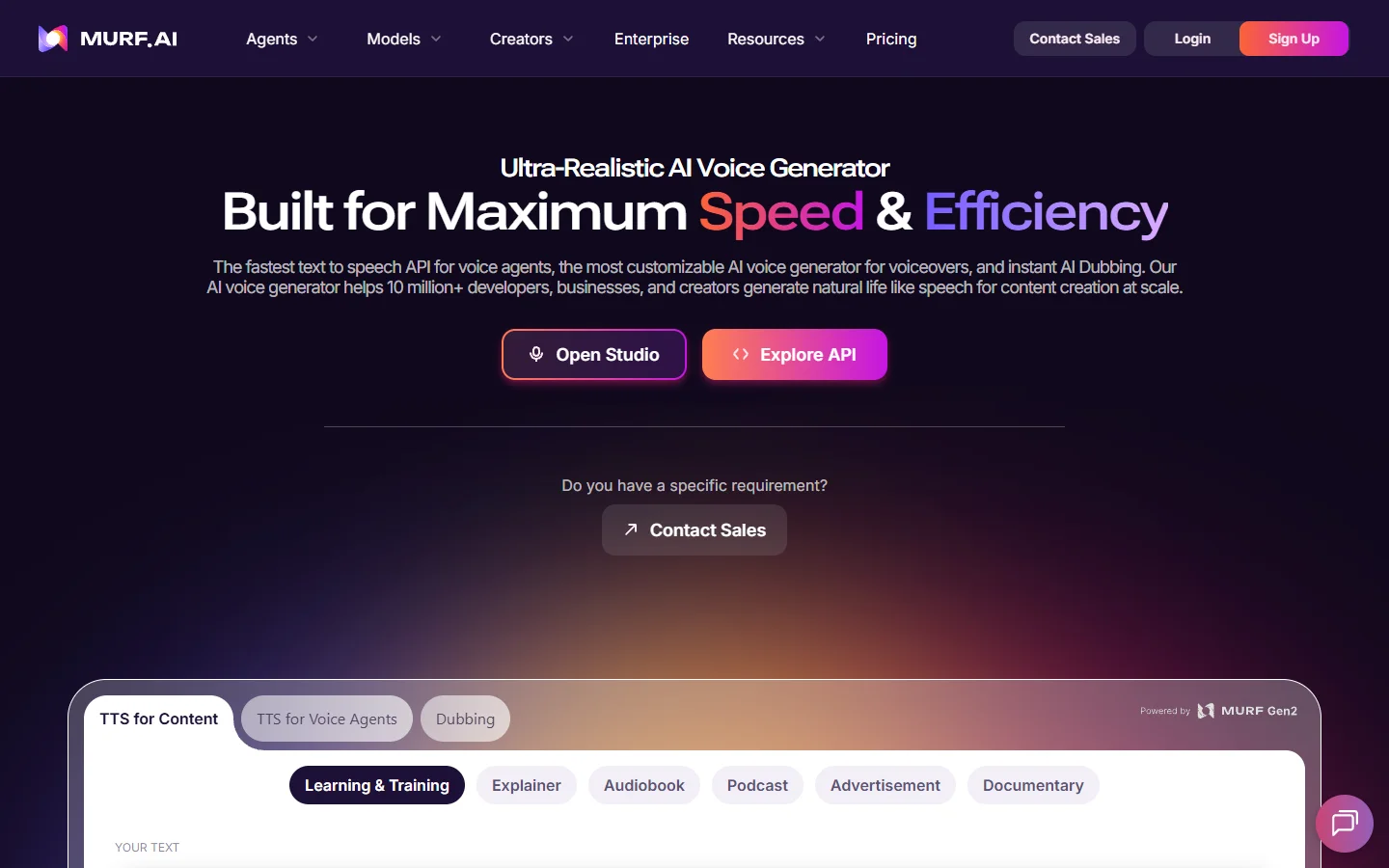 Murf AI browser-based voice studio interface