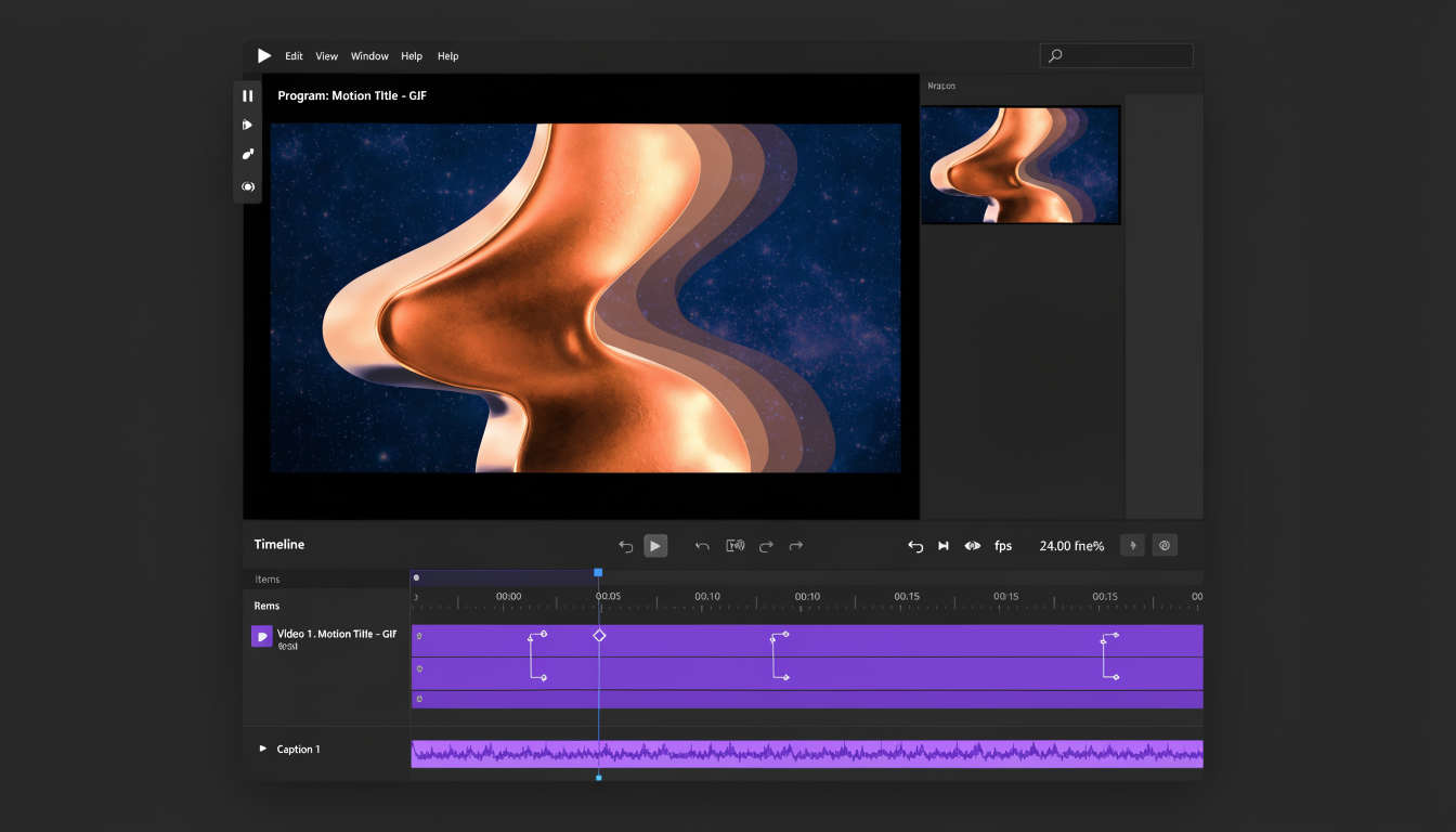 Dark video editor timeline with keyframe markers and an easing curve on an image layer