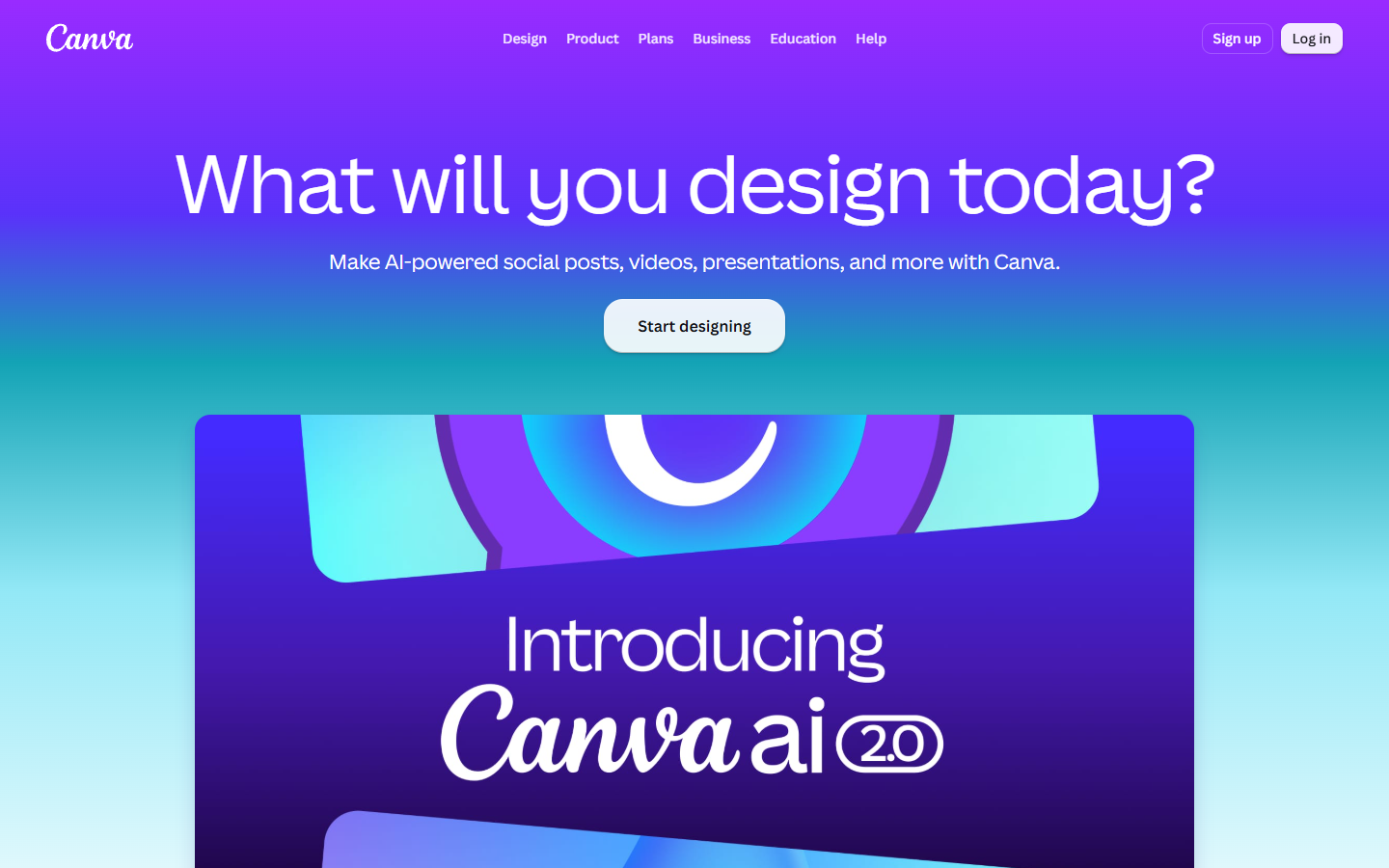 Canva homepage showing AI photo editing and design templates
