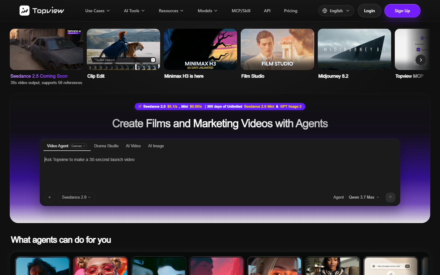 Topview AI homepage showing product URL to video generation