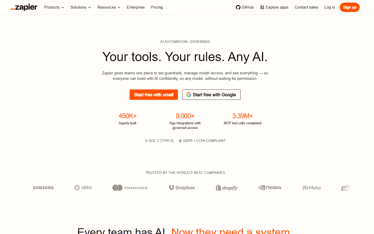 Zapier homepage showing app automation workflows