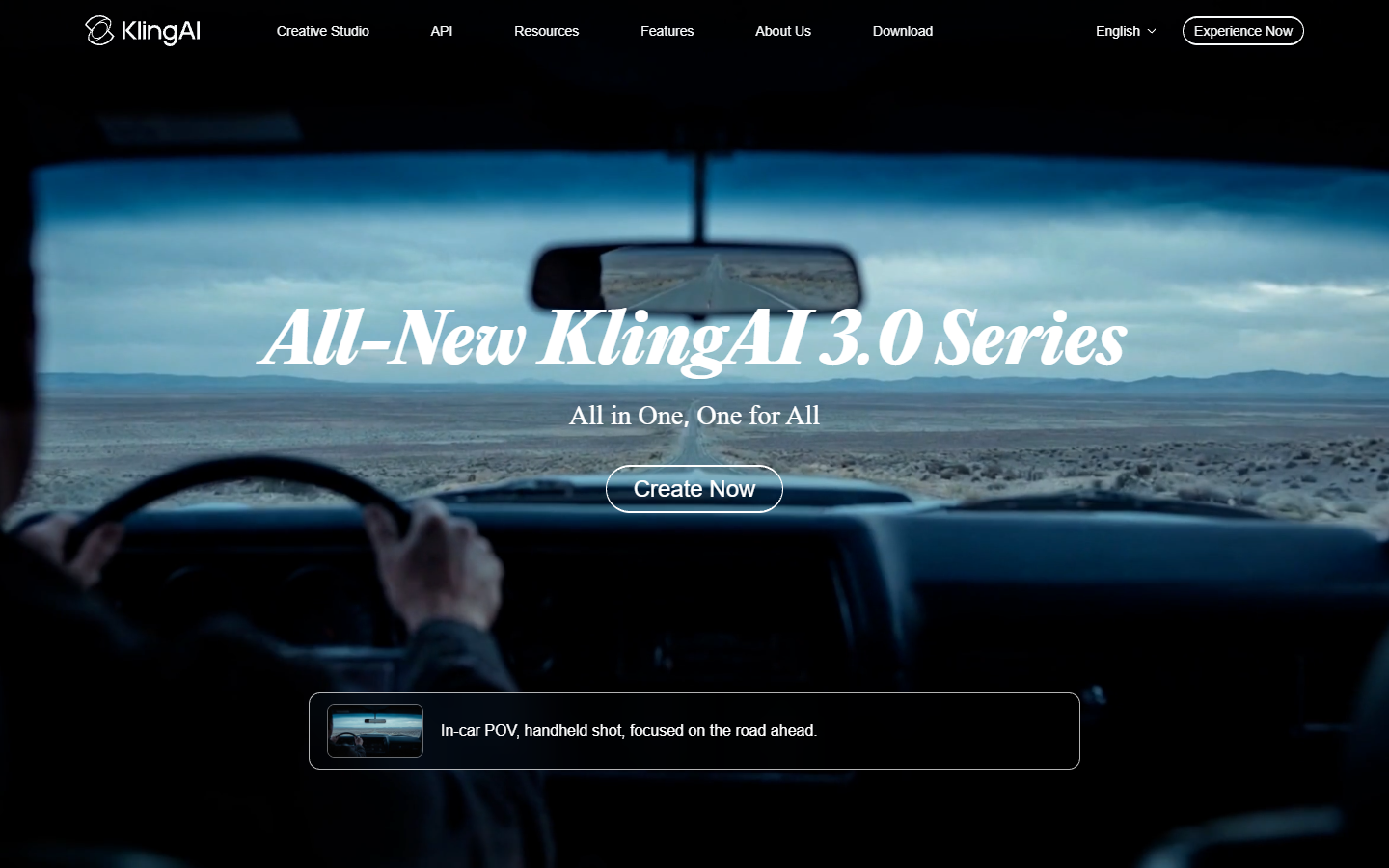Kling AI homepage showing the 3.0 series video model