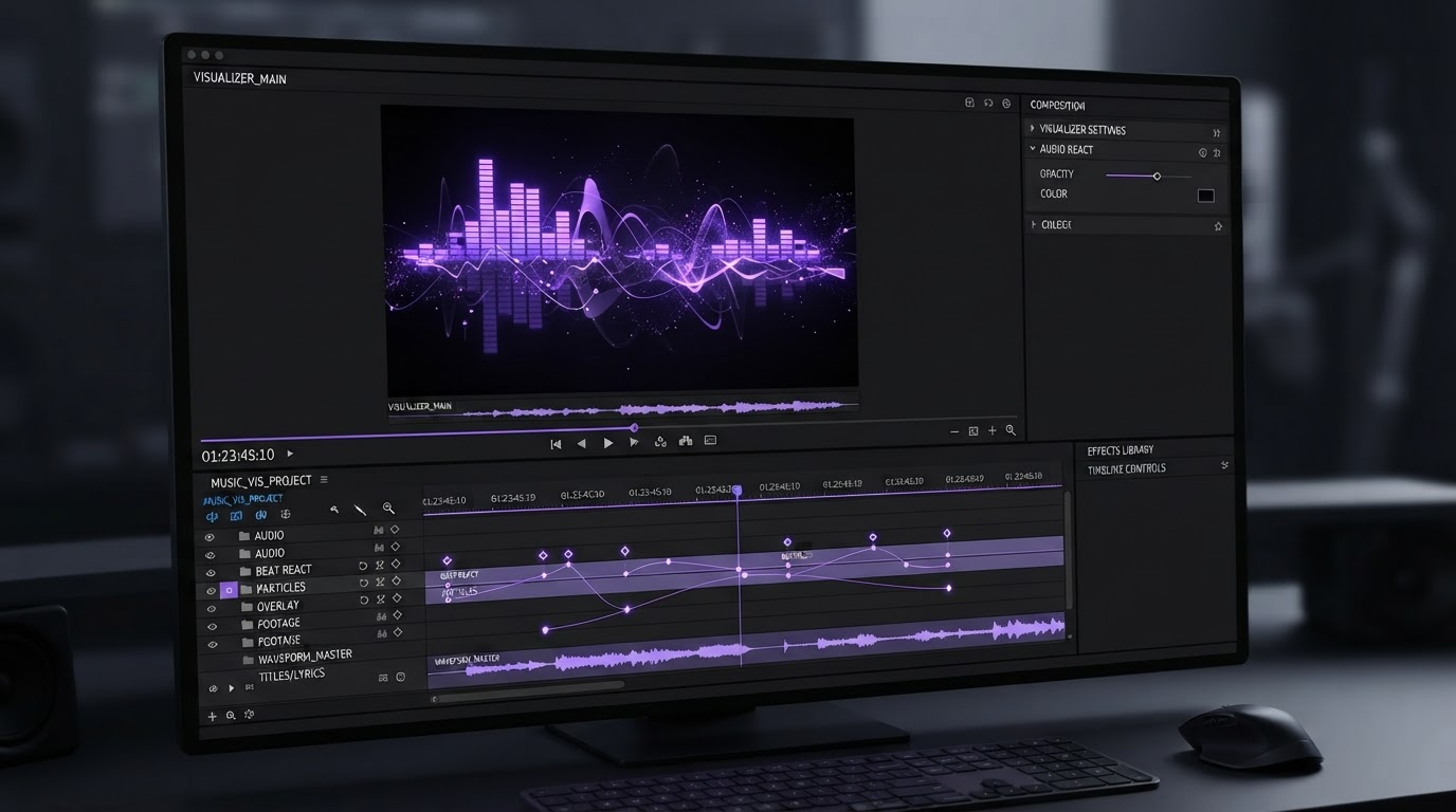 Dark video editor timeline showing dozens of stacked ad variant tracks with keyframe markers and render status
